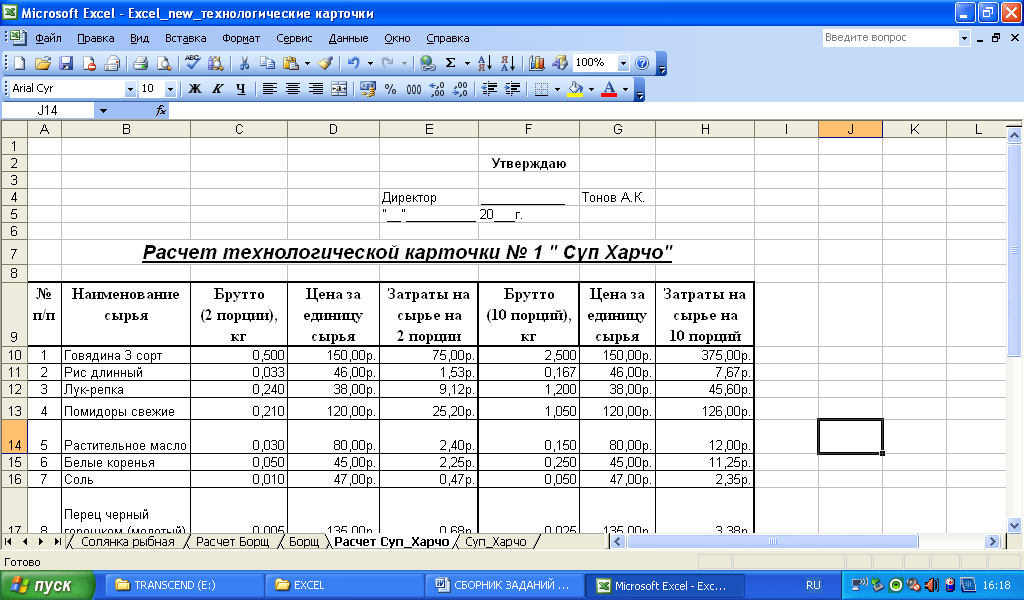 Бефстроганов калькуляционная карта