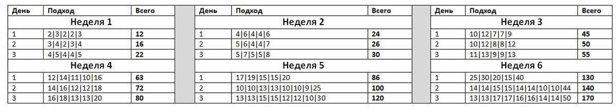 Схема отжиманий для роста мышц от пола таблица на месяц